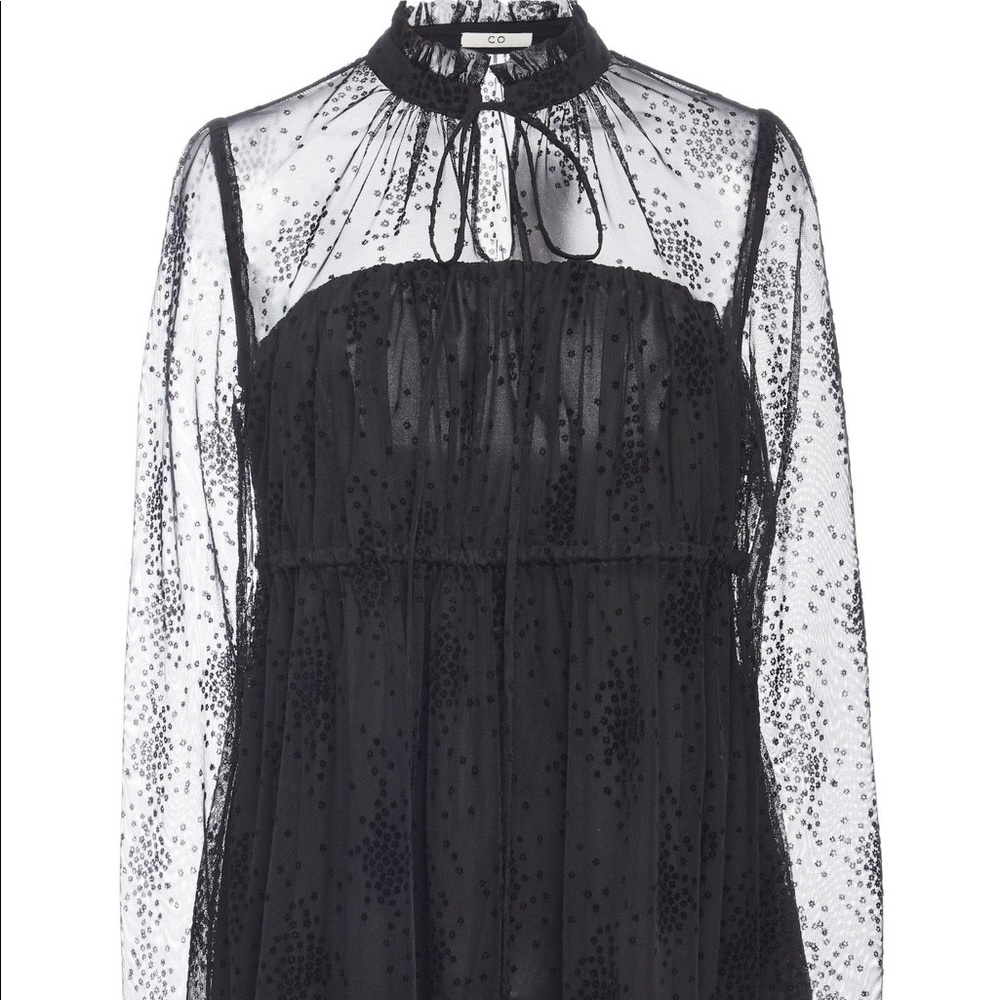 CO Cinch Waist Mesh Blouse In Black